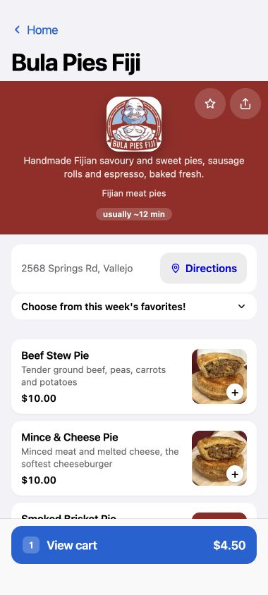 A business-specific menu and cart inside The Home Screen